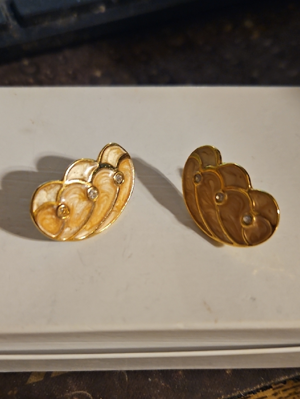 Vtg Kenneth J Lane Papillion Butterfly Wing Cream And Rhinestone Clip Earrings